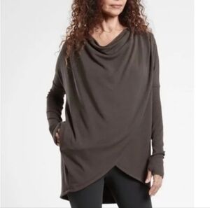 Athleta Purana Wrap Hooded Oversized Sweatshirt in Walnut Brown
